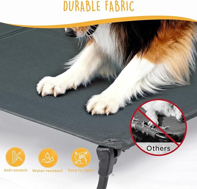 Folding Elevated Dog Bed for Large Dogs, Dark Gray, 43"x27" | No-Assembly Dog Cot, Foldable Portable Raised Pet Bed, Non-slip, for camping/Outdoor/Home, Heavy Duty Supports Up to 160 Lbs