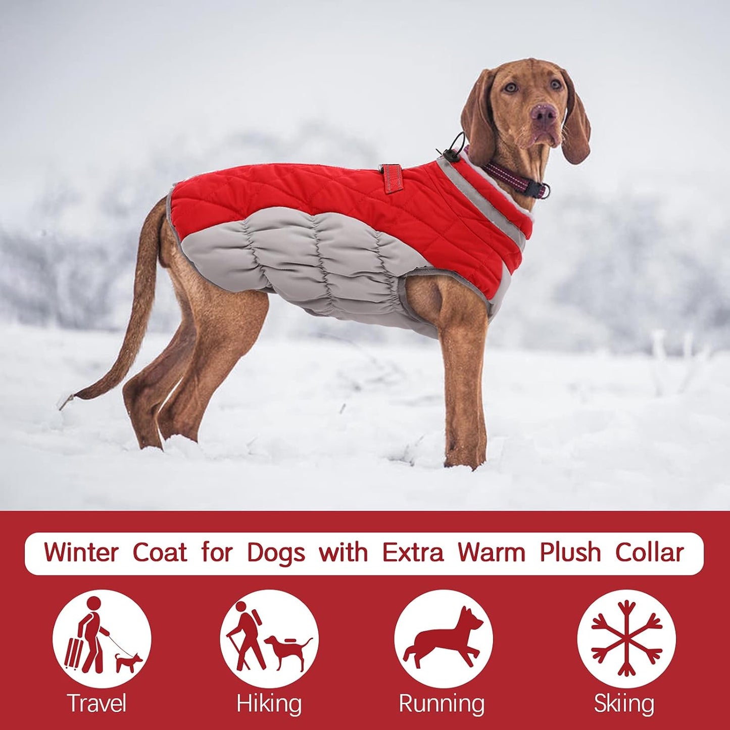 FUAMEY Dog Coat for Small Dogs,Waterproof Dog Winter Jacket with Harness Built in Puppy Cold Weather Coats Reflective Pet Vest with Zipper Warm Fleece Dogs Snowsuit Windproof Red S