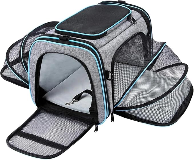 Airline-Approved Expandable Pet Carrier for Small Dogs & Cats, Soft-Sided Collapsible Travel Bag with 4-Way Access(Green,Large)
