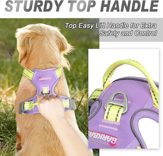 BARKBAY Dog Harness No Pull for Small Sized Dog Front Back Clips,Dog Vest | Soft Padded No Choke With Handle,Easy On&Off,Adjustable Reflective For Walking Training Running(Violet Purple & Sunlight,XS)