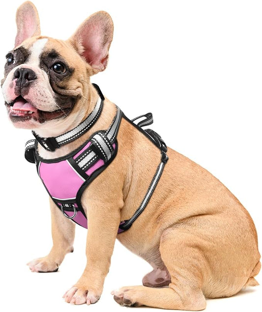 Dog Harness No Pull, Pet Harnesses with Dog Collar, Adjustable Reflective Oxford Outdoor Vest, Front/Back Leash Clips for Small, Medium, Large, Extra Large Dogs, Easy Control Handle for Walking