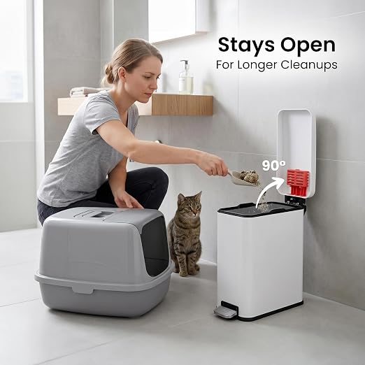 iTouchless 3 Gallon / 12 Liter Dog Poop Trash Can with AbsorbX Odor Filter - Outdoor Pet Waste Receptacle with Step Pedal - Soft Close Metal Garbage Bin for Yard, Patio, Bathroom, Matte White