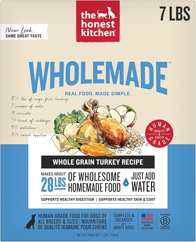 The Honest Kitchen Human Grade Wholemade™ Dehydrated Whole Grain Turkey Dog Food - Complete & Balanced Meal or Topper - 7 lb Box