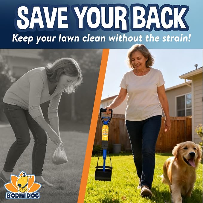 Bodhi Dog Complete Poo Pack- 24" Pooper Scooper, Poop Bags, & Waste Bag Holder, Ideal for Small to XL Pets - Durable, Easy-to-Use, Great for Grass, Gravel, & Outdoor Cleanups (Blue)