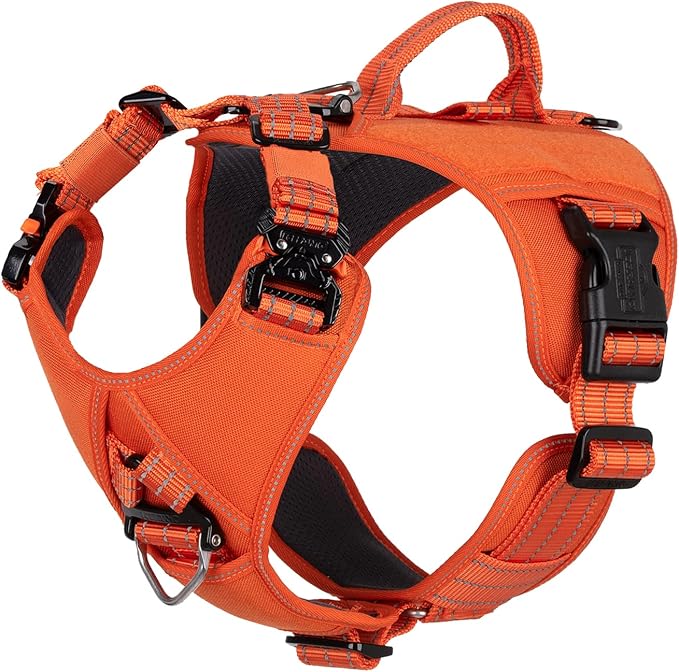 ICEFANG GN8 Tactical Dog Harness for X-Large Dogs,No Pull Dog Vest | Control Handle,Reflective,Adjustable,Hook-and-Loop Panel,3 Leash Clips,Soft Padded,,Orange,X-Large