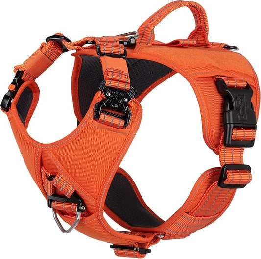 ICEFANG GN8 Tactical Dog Harness for X-Large Dogs,No Pull Dog Vest | Control Handle,Reflective,Adjustable,Hook-and-Loop Panel,3 Leash Clips,Soft Padded,,Orange,X-Large