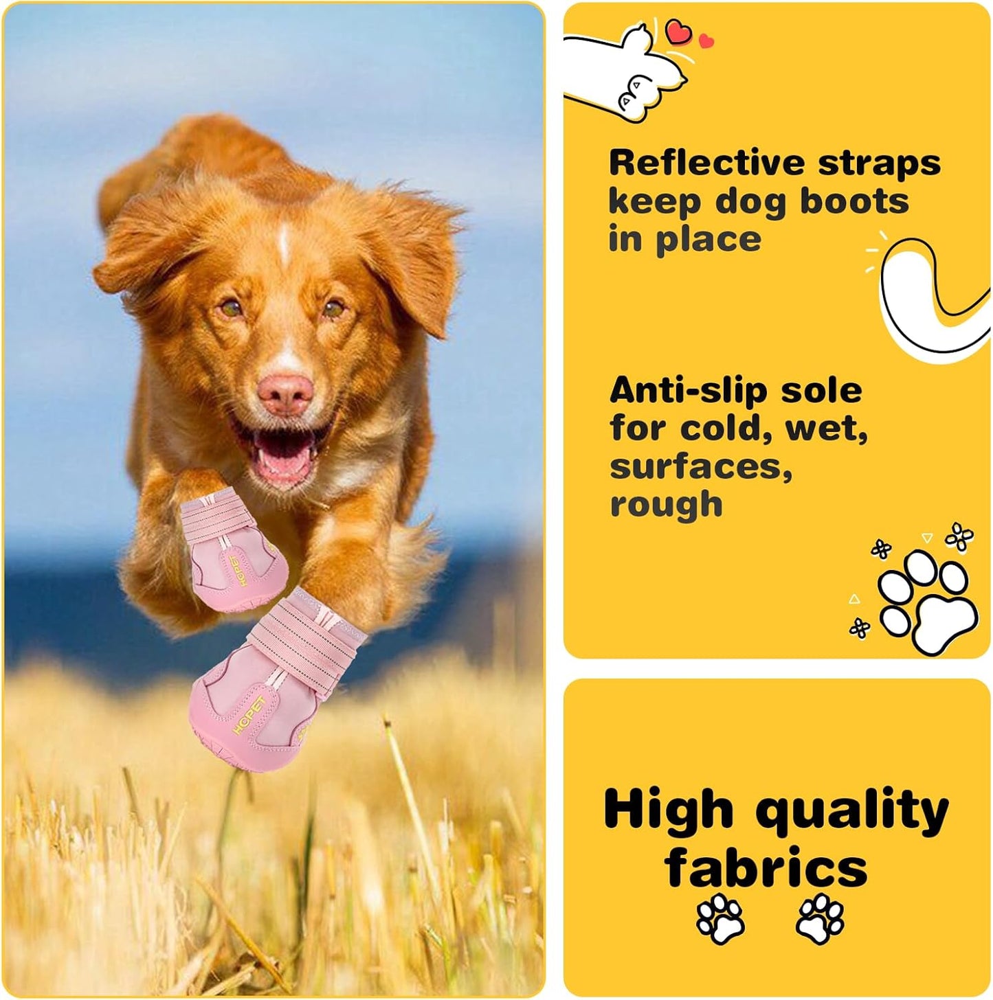 Hcpet Dog Shoes, Dog Boots for Small Dogs, Breathable Medium Dog Booties Paw Protector for Summer Hot Pavement, Winter Snowy Day, Outdoor Walking, Indoor Hardfloors Anti Slip Sole Pink Size 5