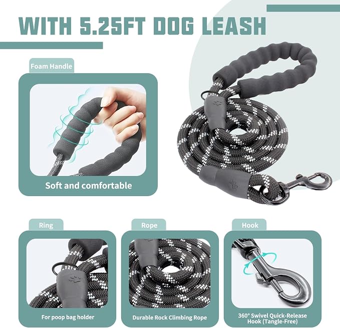AUROTH Dog Harness for Large Dogs No Pull Tactical Harness and Leash Set | with Leash Clips, LED light clip, Breathable Mesh Padded No Choke, Easy Walking and Training, Macaron Blue, Large