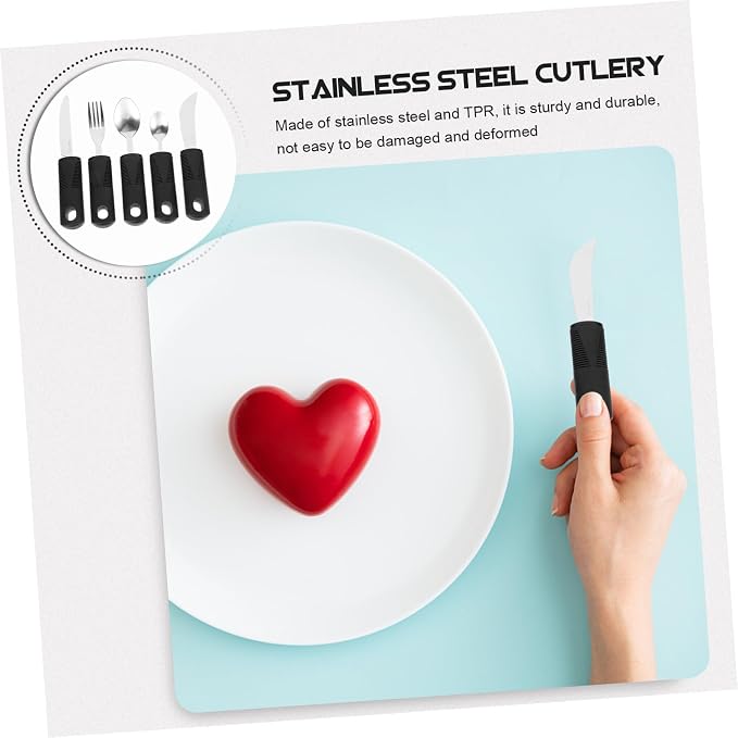 Healifty Adaptive Utensils Set Weighted Utensils for Hand Tremors Non-Slip Tableware with Tpr Handle Elderly Tableware for Arthritis 8.26 X 1.25 X 0.78 in