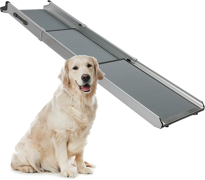 PetSafe Happy Ride Compact Telescoping Dog Ramp | Most Compact Size, Extends 28-70 in for Most Vehicles, Rubber Feet, Side Rails, Safety Latch, Supports Dogs up to 300 Lb