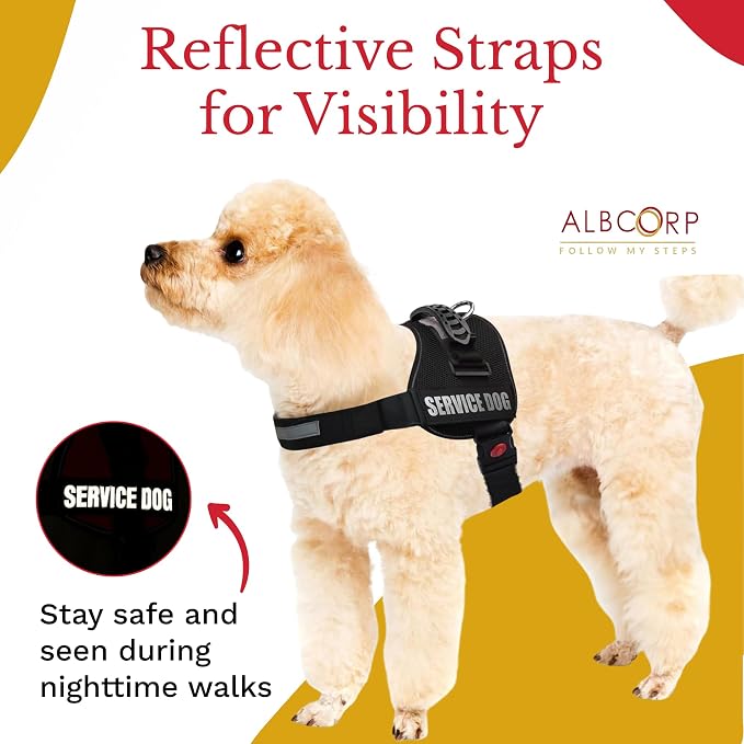 Service Dog Vest Harness – Reflective Service Animal Vest, No-Pull Harness with Handle & Mesh Padding – Sizes XXS-XL for Puppies – 2 Removable Service Patches Included (XXS, Black)