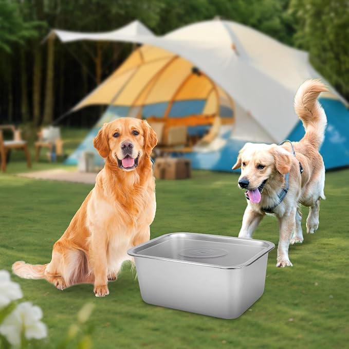 YUEPET 3 Gal Large Stainless Steel Dogs Water Bowl, Outdoor Dog Water Bowl | 3 Gallon Capacity, Food and Water Use, Rounded Corners, Easy-Clean Surface, Raised Edges, XL Dogs & Multi-Dog