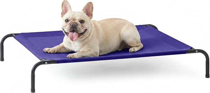 Love's cabin Elevated Cooling Dog Bed for Medium Dogs, Portable Indoor & Outdoor Raised Pet Dog Cat Cot, Durable Summer Frame with Breathable Mesh, Blue, 43" x 31.5" x 8"