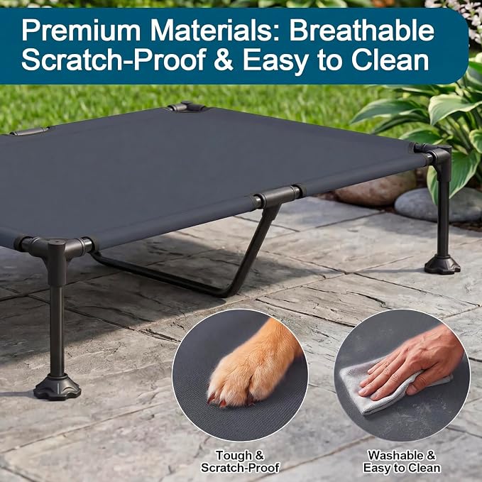Elevated Dog Bed, Large Raised Dog Cot with Removable Shade Canopy for Large Dogs, Outdoor Portable Pet Tent with Breathable Mesh for Camping, Beach, Patio (Dark Gray, 50" L x 32" W x 42.5" Th)