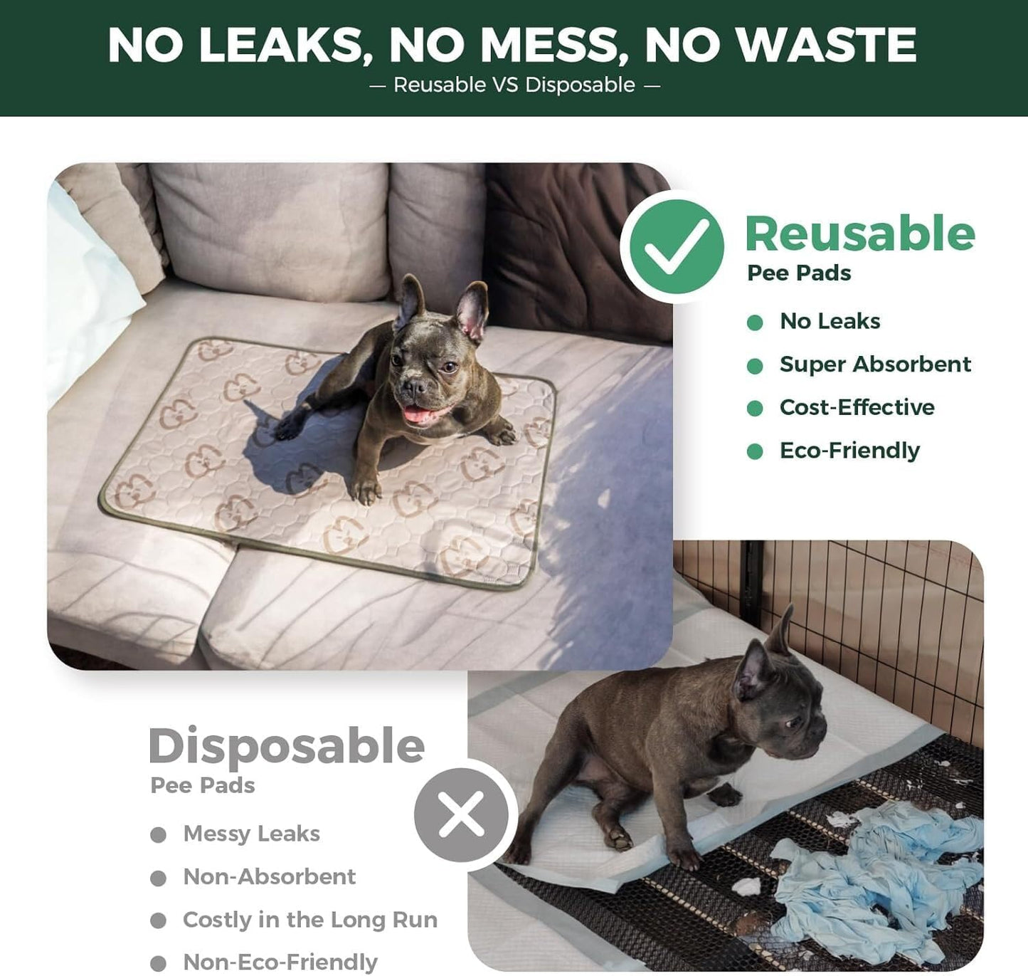 FXW Washable Pee Pads for Dogs, Puppy Pads with Super Absorbent, Specifically Designed for 42inch Cages, Rectangle, 41" x 27", 2 Packs