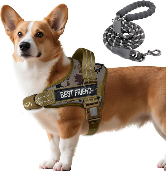 AUROTH Dog Harness and Leash Set Small Sized Dog, No Pull Escape Proof Vest | with Leash Clips, LED light clip, Breathable Mesh Padded No Choke, Easy Walking and Training, Desert Camo, Small