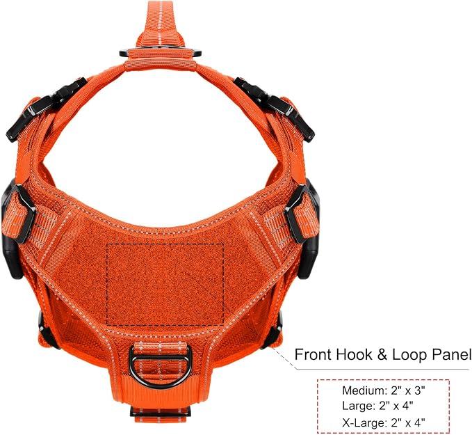 ICEFANG Tactical Mesh Dog Harness for Large Dogs,Reflective Dog Molle Vest | Summer-Cooling, Control Handle,Adjustable,Front Hook,3 Leash Clips,Soft Padded,No Pull,Orange,Large