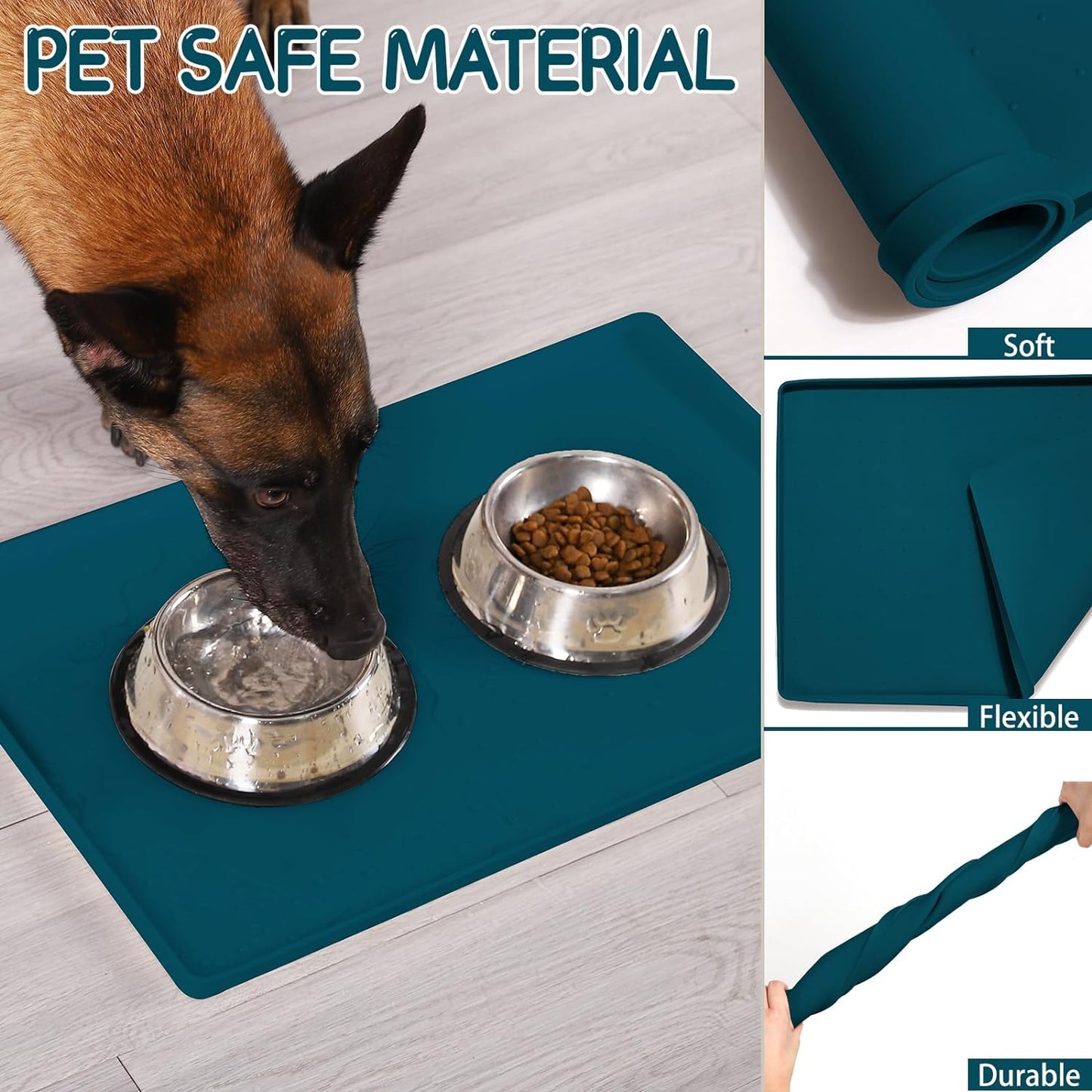 MateeyLife Silicone Cat & Dog Food Mat for Floors Waterproof, Anti-Slip Dog Bowl Mats for Food and Water, Pet Feeding Mats with Lip to Prevent Spills, Pet Placemat for Messy Drinkers to Protect Floors