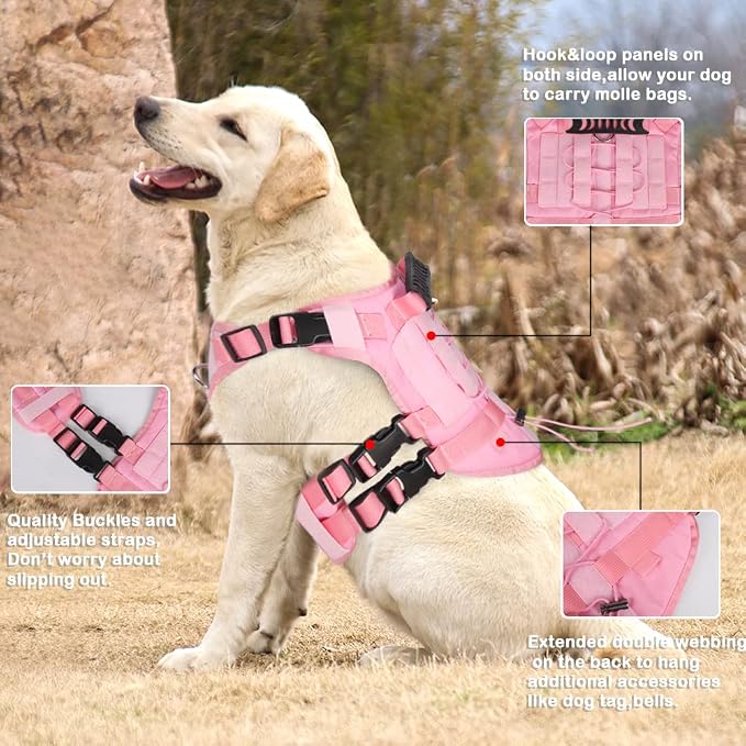 Tactical Dog Harness for Medium Large Dogs No Pull, Military Dog Harness with Handle,Service Dog Vest with Molle & Loop Panels, Adjustable Pet Harness for Training Hunting Walking…