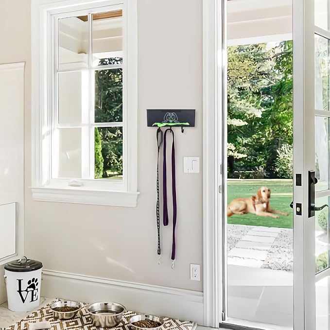 Poop Bag Holder Wall Mount Dog Poop Bag Dispenser with Hooks 200/300 Single Large Roll Pet Waste Station Bags Dispenser Indoor, Metal, Black