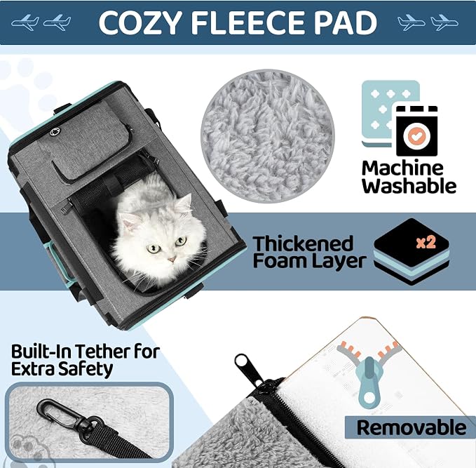 GAPZER Soft-Sided Pet Carrier for Air Travel 18x11x11 Inch - Underseat Cabin Carry Bag for Small Cats & Dogs Under 15 lbs