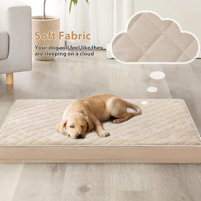 WNPETHOME Orthopedic Giant Human Dog Beds for Adult & Dog Cozy Sleep | Human Washable Waterproof Dogs Bed with Removable Cover, Multi-Needle Quilting Dogs Crate Bed for Relax , Beige 61x43 Inch