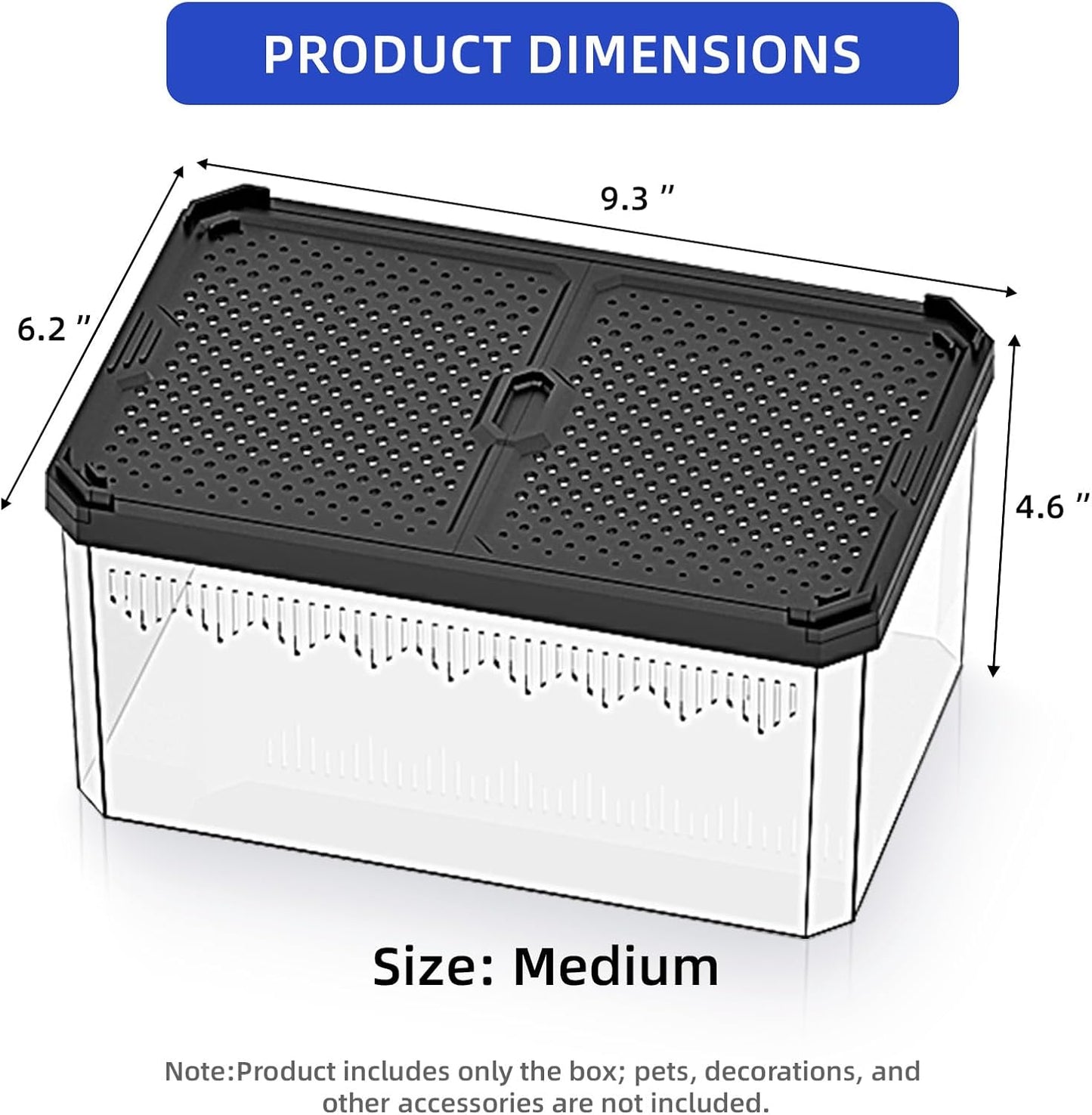 High-Transparency Reptile & Insect Enclosure Terrarium with Magnetic Door, Excellent Ventilation, Easy Cleaning, and Strong, Long-Lasting Build for Gecko, Tarantula, Hermit Crab (9.3x6.2x4.6 Inch)