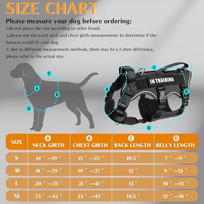 Escape Proof Dog Harness with Double Handle+4 Removable Patches | Service Working Molle Harness with Double Handle for Large Dogs, Tactical Pet Reflective Vest for Walking Hiking Hunting