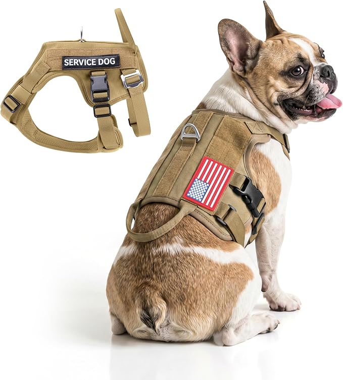 FAYOGOO Tactical Dog Harness for Small and Medium Breed - Mesh Breathable Dog Harness Escape Proof with Handle - No Pull Military Service Dog Vest with Removable Patches for Walking,Training,Hiking