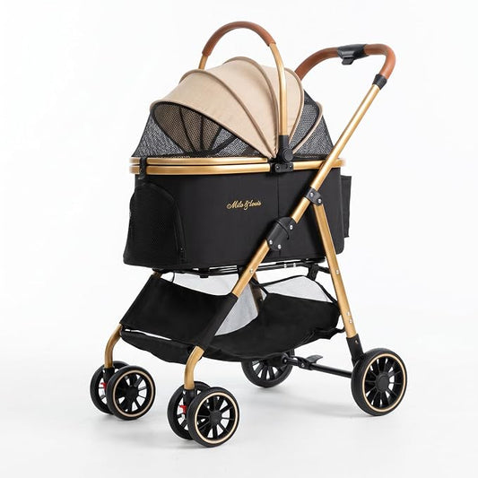 MILA&LOUIS Dog Stroller, 24" Pet Cradle, Lightweight & Stylish Pet Stroller for Small and Medium Pets, 33 Lbs Capacity with Cup Holder, Hook, Detachable Aluminum Cradle (Khaki)