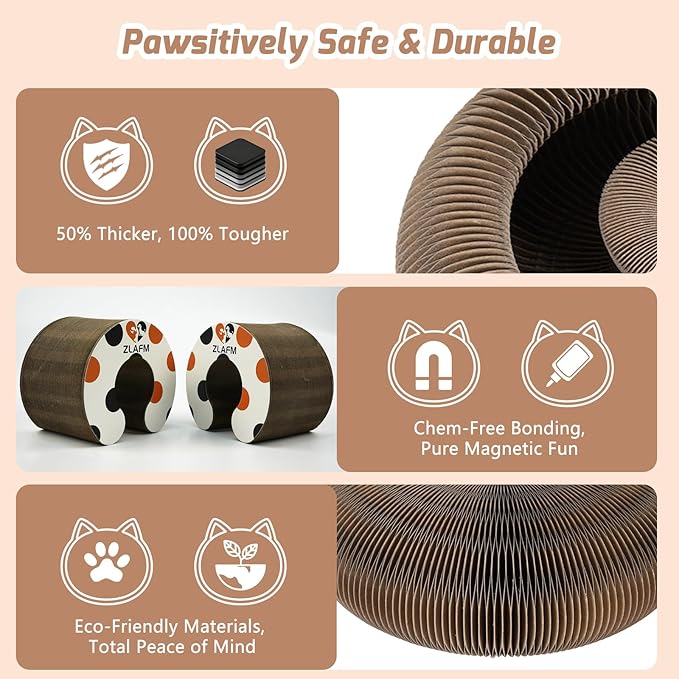 Magnetic Magic Organ Cat Scratcher Toy, Extra-Thick & Large Connectable Cardboard Scratching Board with Bell Ball, Interactive Enrichment Toy for Indoor Cats & Kittens (2 Pack)