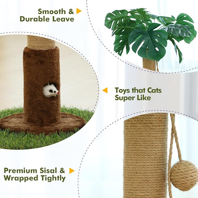Woochpet Cat Scratching Post for Indoor Cats and Kitten - 35.43" Tall Cat Scratching Post with Sisal Rope,Palm Tree Cat Scratch Post with Hanging Ball