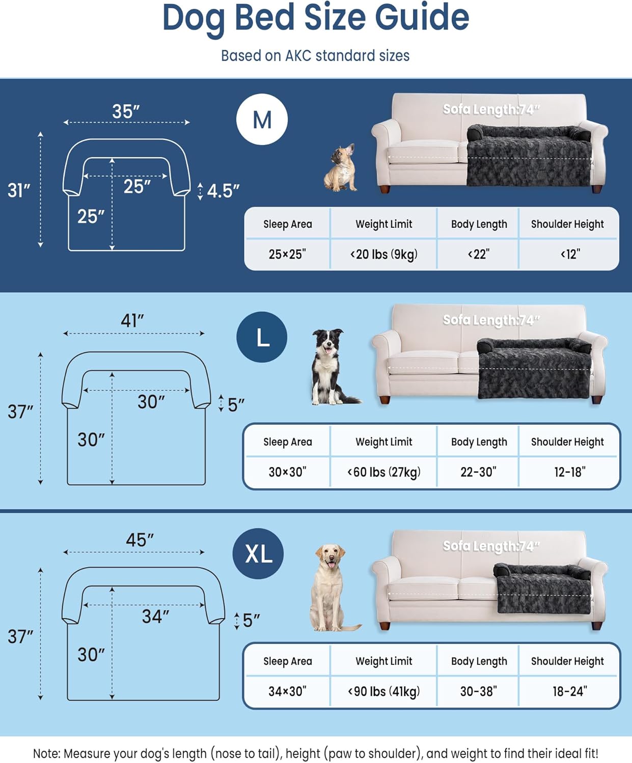 Calming Medium Dog Bed for Couch, 35 x 31 inch Removable Couch Cover for Dogs Washable, Non-Slip Fluffy Plush Dog Sofa Mat for Furniture Protector - Dark Grey