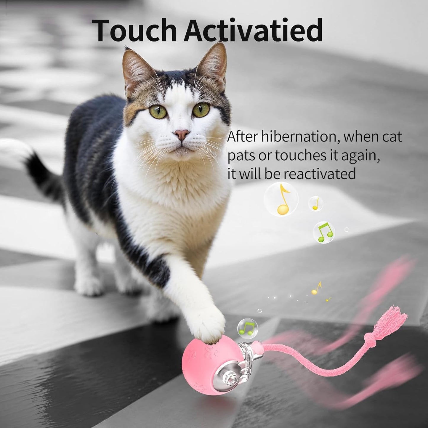 Interactive Cat Toys, Automatic Moving Cat Toys for Bored Indoor Adult Cats, Fast Rolling, Chirping & Motion-Activated Kitty Toys, Fun Gift for Cats with Speedy Tail 2.0, USB Rechargeable,Pink