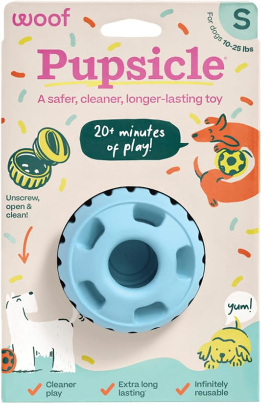 WOOF Pupsicle Interactive Dog Ball Toy for Dogs Small 10-25 lbs - Blue | Long-lasting enrichment toy for small dogs, easy-fill design, low-mess play, made of natural rubber, easy to clean