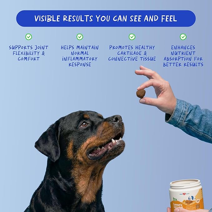 Turmeric Curcumin for Dogs - 90 Soft Chews - with Collagen, BioPerine and Fish Oil - Hip & Joint Support, Ease Inflammation, Antioxidant.