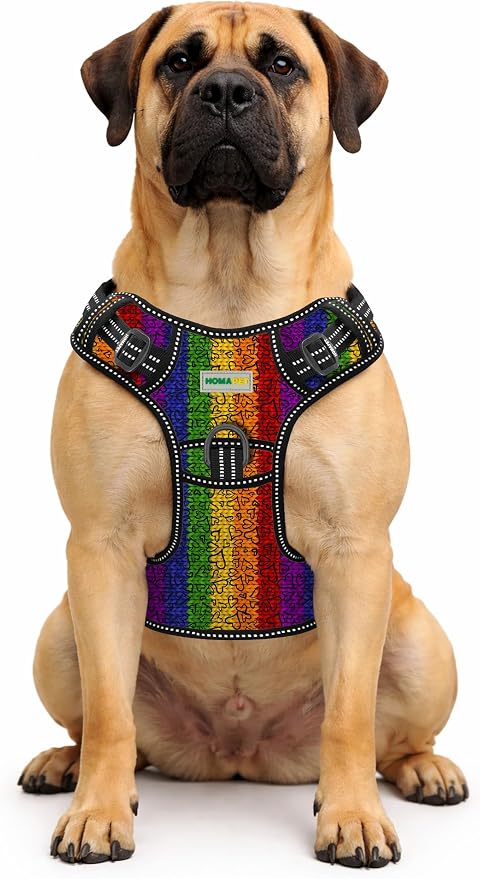 Homapet. Tactical Dog Harness with Dual Leash Attachment Points, Adjustable and Reflective Military Grade Dog Vest with Comfort Control Handle (Love, XXL)