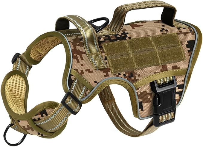 Dog Harness, Tactical No Pull for Small Sized Dog with Handle | Breathable Soft Padded, Adjustable, Reflective, Molle System, Heavy Duty, No Choke for Walking Training, Desert Camo Small