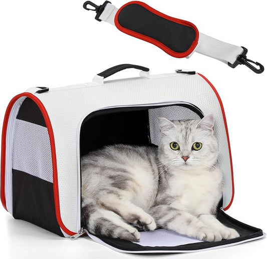 A 4 Pet Cat Carrier, Airline Approved Pet Carrier for Small Medium Cats Dogs Puppy with Safety Tether, Lightweight EVA Soft-Sided Bag, Anti-Collapse for Plane Car Train Vet