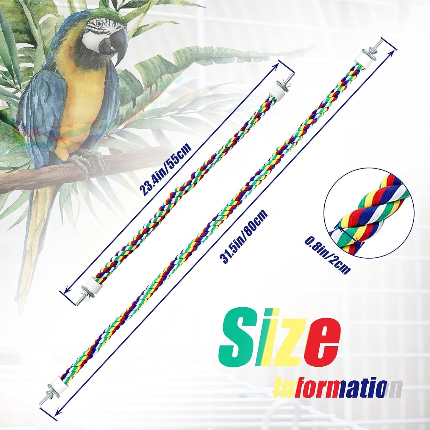 Weewooday 2 Pcs Bird Rope Perches Climbing Rope Bird Cage Accessories for Parrots, Parakeets, Cockatiels, Conures