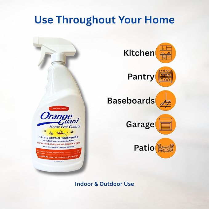 Orange Guard Home Pest Control Spray with D-Limonene | All-Natural Food Grade Orange Peel Oil for Bugs, Ants, Roaches, Fleas, Palmettos and Silverfish - 32oz