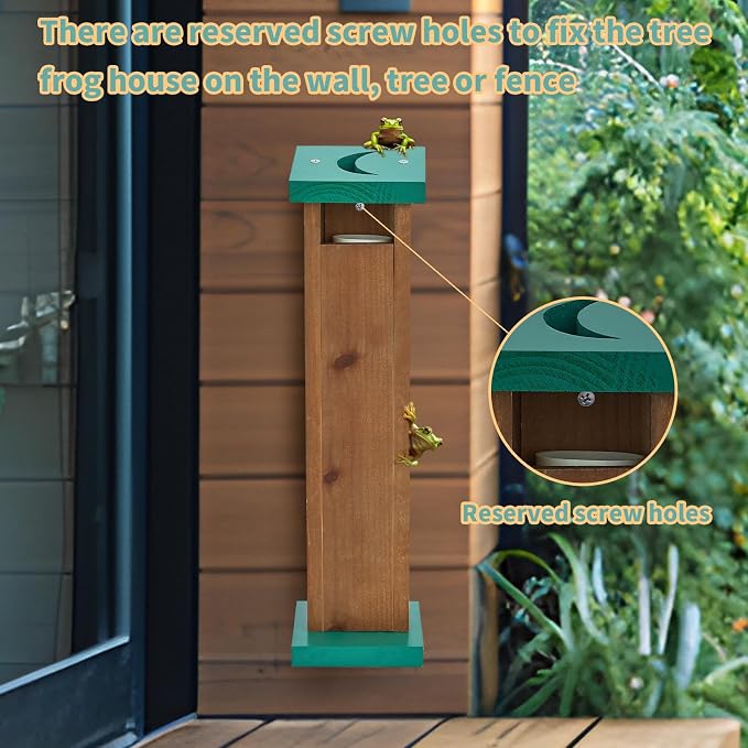Tree Frog House for Many Species of Tree Frogs, Deluxe Wood Tree Frog Nest Frog Habitat Frog Shelter for Outside Garden, Indoor Breeding (Brown)