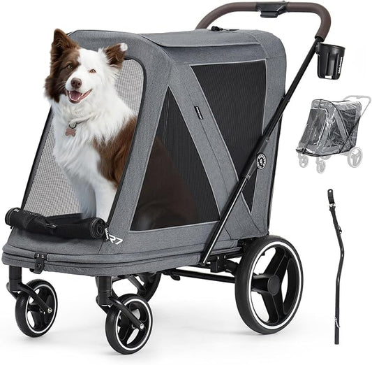 Beberoad Dog Stroller for Large Dogs, 2-in-1 Pet Stroller & Dog Bike Trailer, R7 All-Terrain ER Tires with Shock Absorption, One-Hand Fold, 360° Mesh Ventilation, Waterproof Removable Fabric