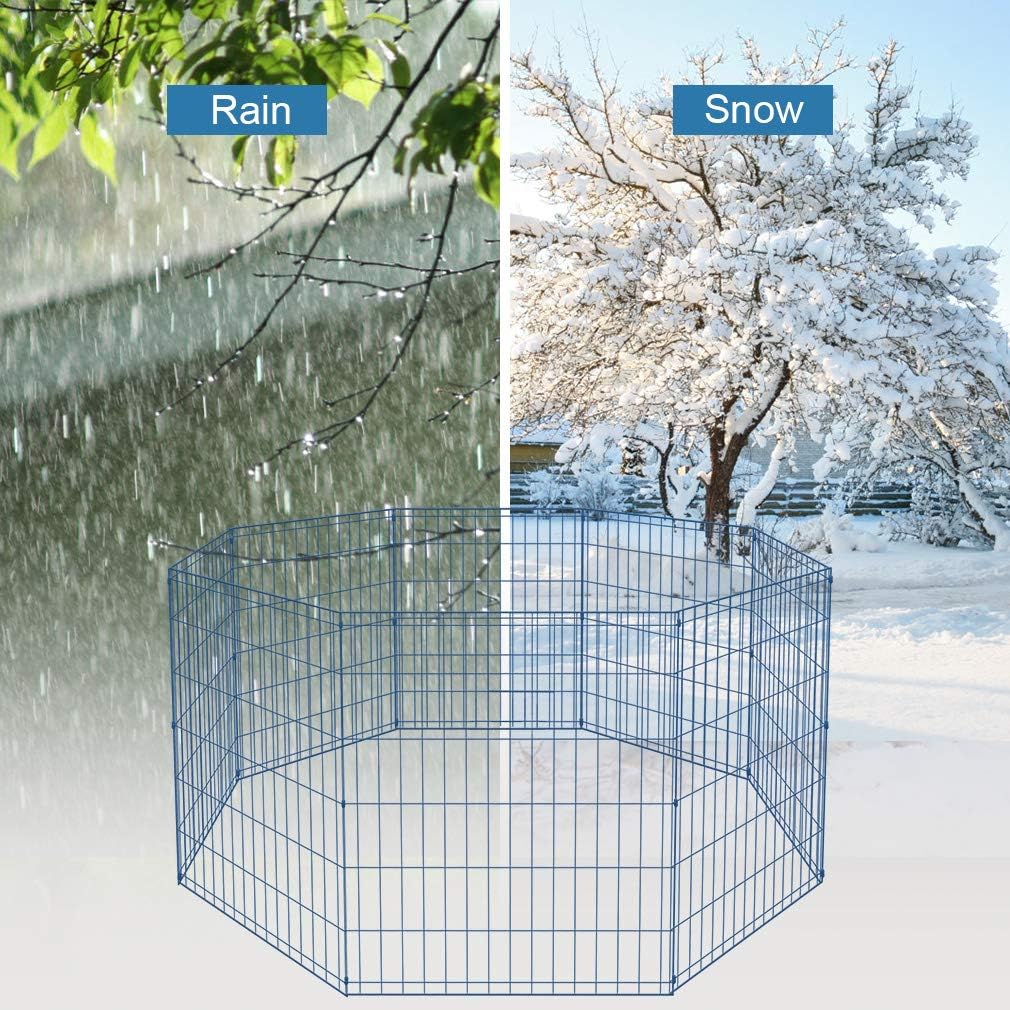 30 Tall Dog Blue Playpen Crate Fence Pet Kennel Play Pen Exercise Cage -8 Panel