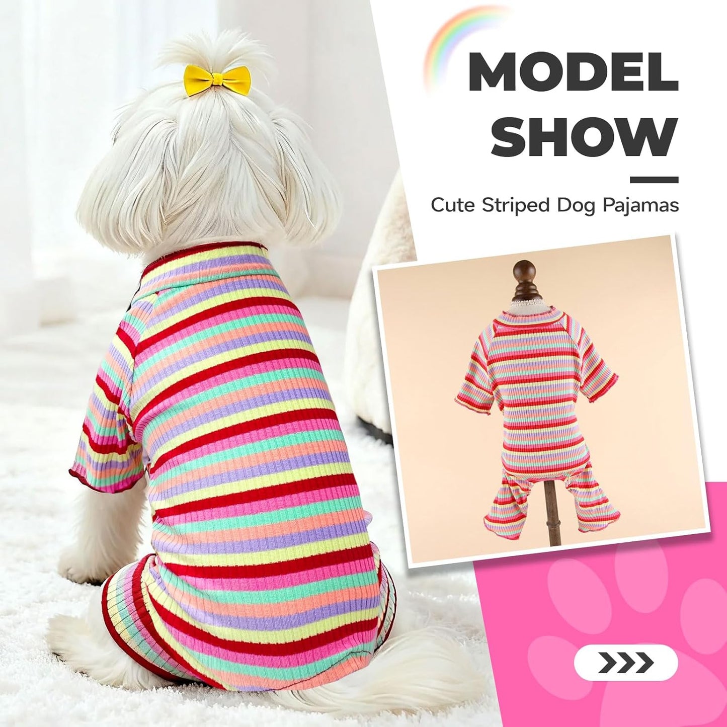 BAEJMJK Striped Dog Pajamas Stretchy Cute Four-Legged Boy Girl Dog Clothes with Sleeves Comfortable Dogs Jumpsuit Colorful Pet Puppy Outfits Apparel for Small Medium Dogs Cats(Red,XX-Large)
