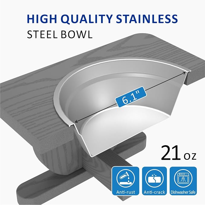 Raised Dog Bowl Stand for Small Sized Breed, Feeding Station with 21 oz 2 Stainless Steel Bowls & Licking Plate,Dog Food Bowl Gray
