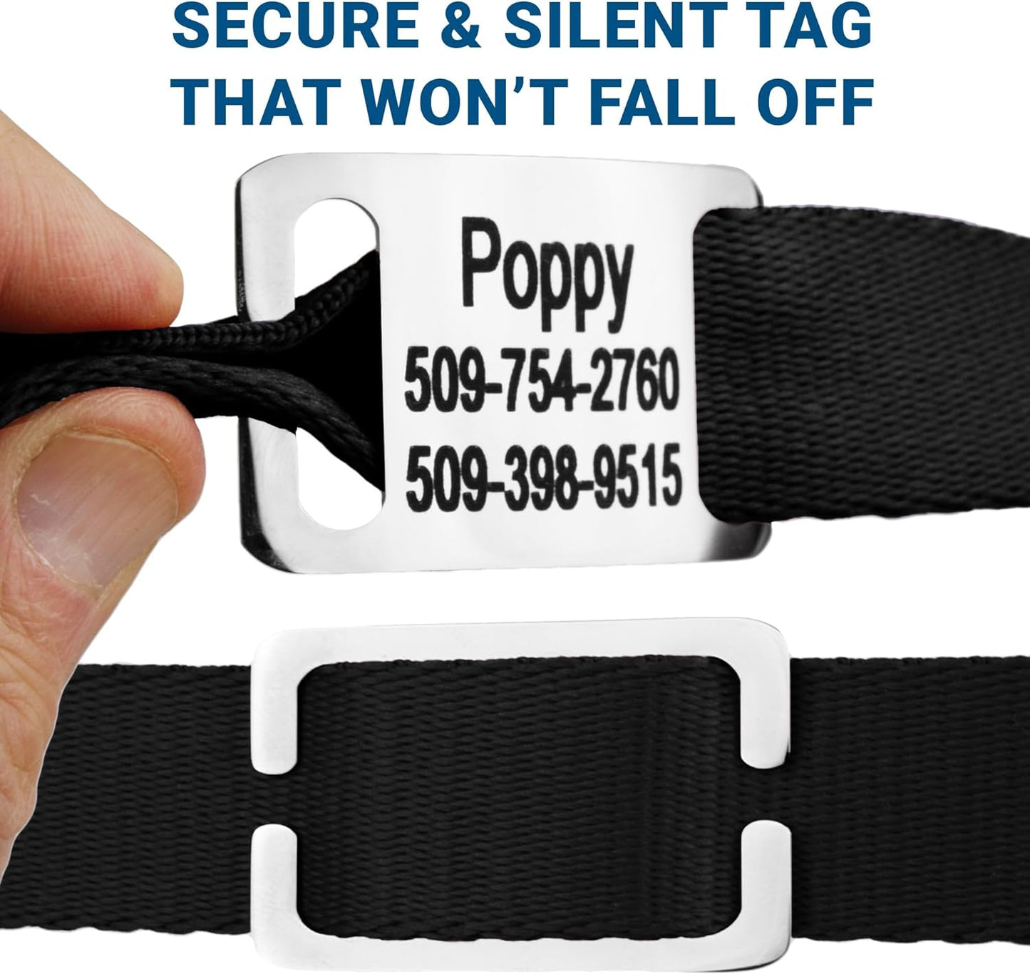 GoTags Personalized Dog Collar with Nameplate, Adjustable Dog Collar with Custom Engraved Slide On Pet ID Tag in Stainless Steel, Silent, No Noise Dog Tag (Lavender, Large)