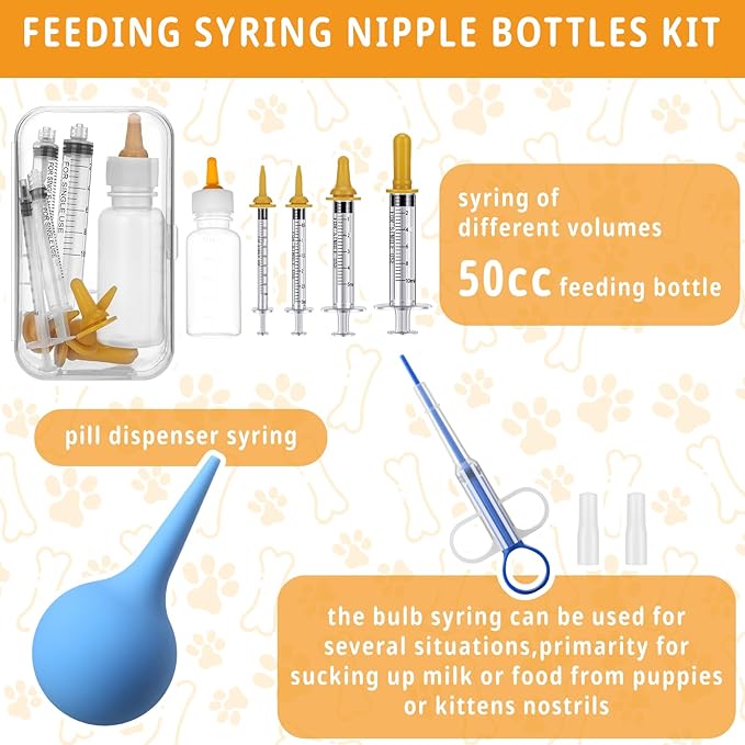 Arrowbash 57 Pcs Puppy Kitten Whelping Supplies Whelping Kit for Puppies Birth Dog Kitten Bottle Feeding Kit for New Born Puppy Supplies Include Feeding Tube Etc(31" in Diameter)