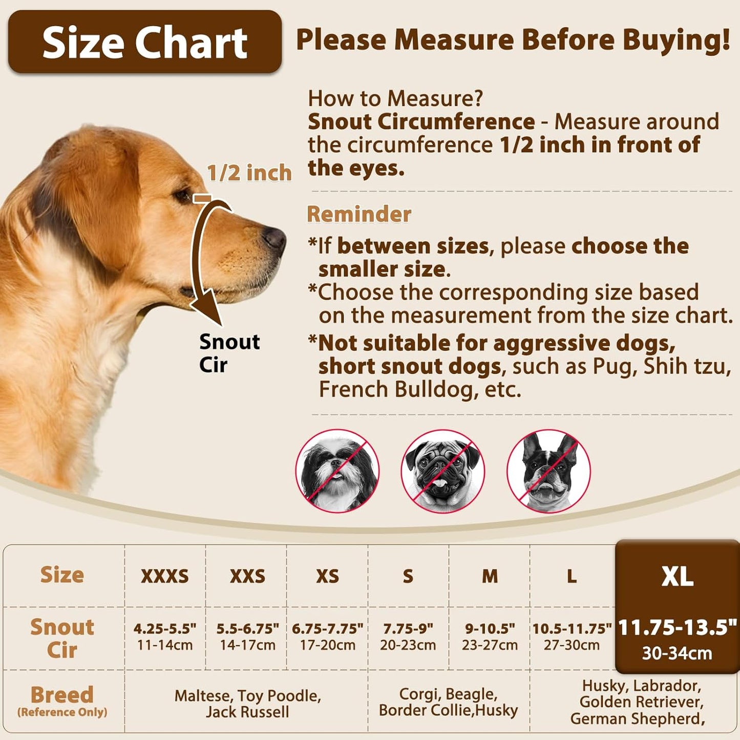 Crazy Felix Nylon Dog Muzzle for Small Medium Large Dogs, Air Mesh Breathable and Drinkable Pet Muzzle for Anti-Biting Anti-Barking Licking (XL, Beige)