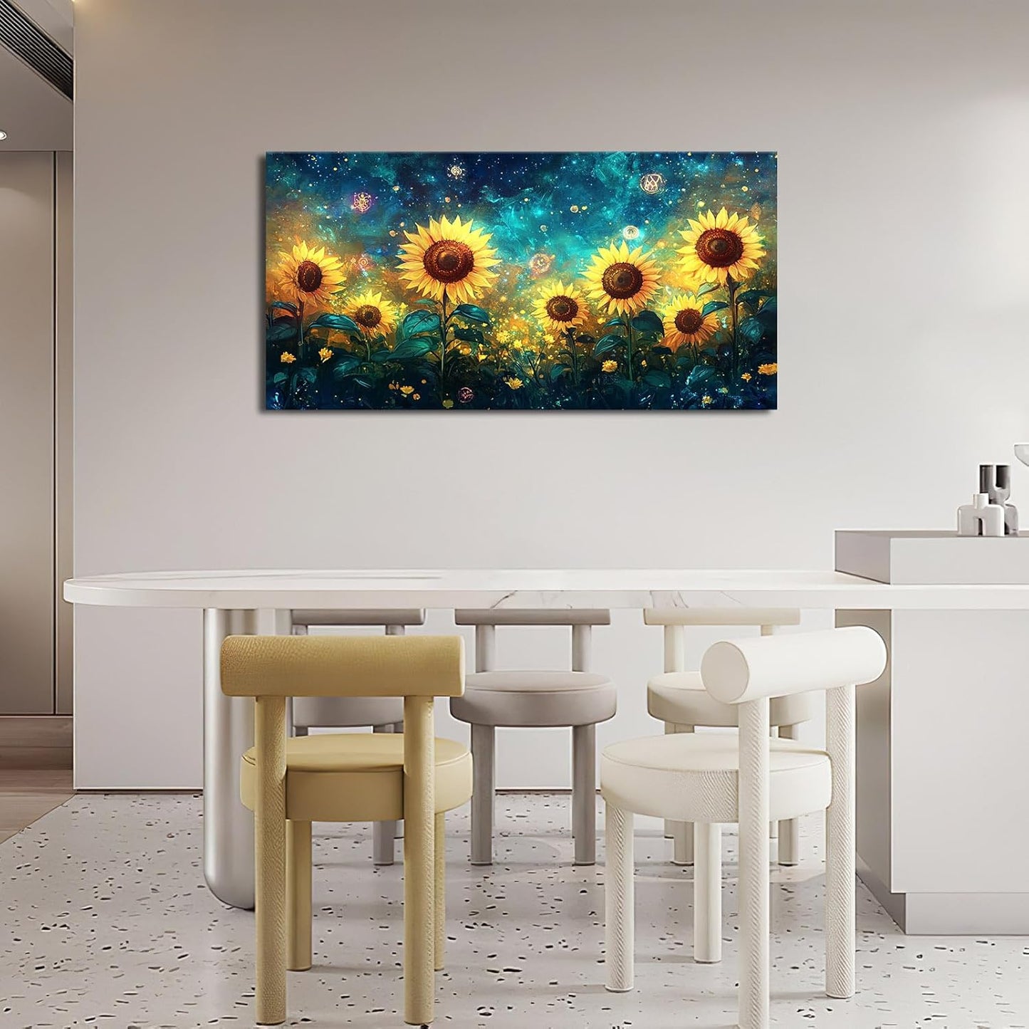 Quorin Sunflower Large Wall Art Starry Night Sky Pictures Sunflower Fields Wall Decor Canvas Print Painting Artwork for Bathroom Living Room Bedroom 30"x60"